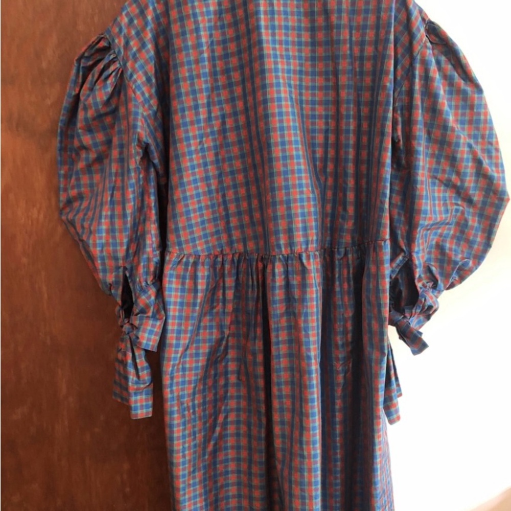 Chic Silk Plaid Long-Sleeve Dress with Bow - Picture 3 of 4
